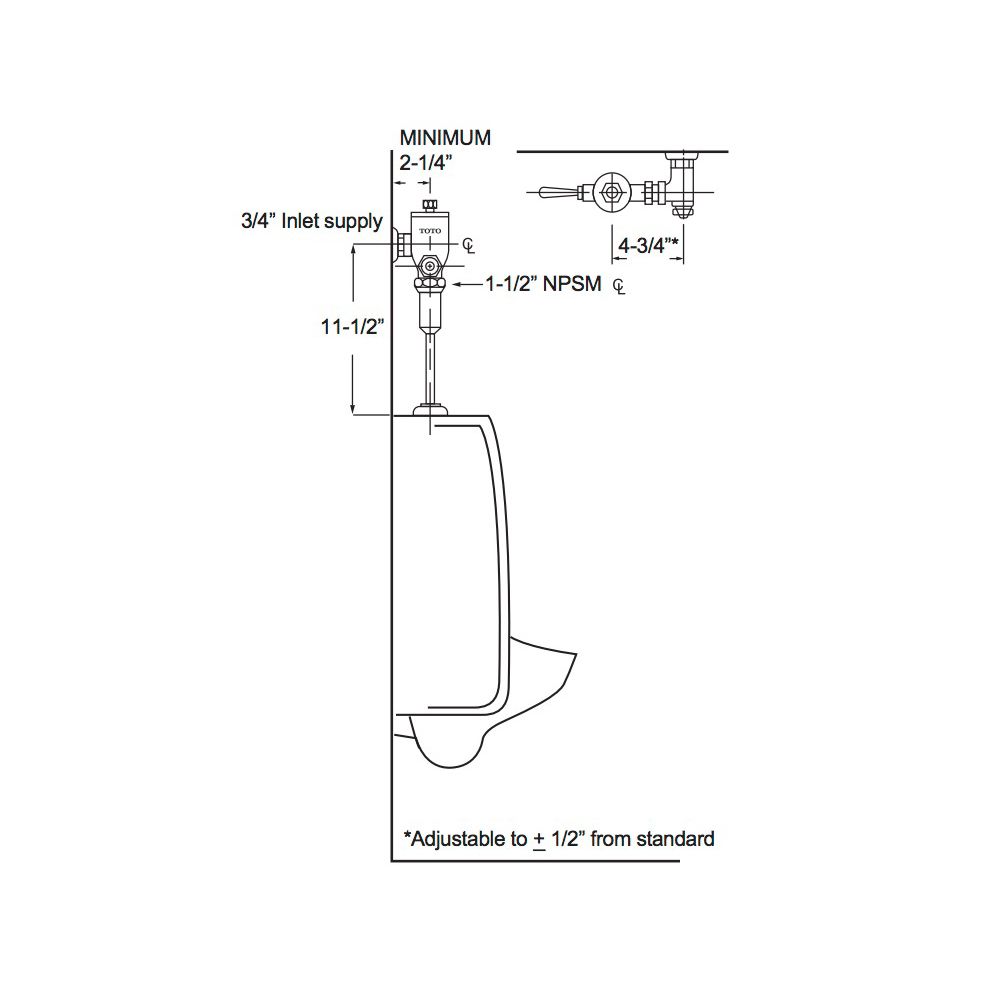 TOTO TMU1LN Urinal Flushometer Valve Only 0.5 GPF Chrome 2