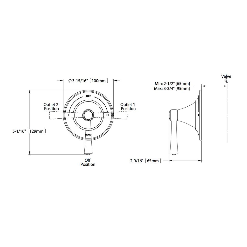 TOTO TS210D Silas Two Way Diverter Trim With Off Chrome 2