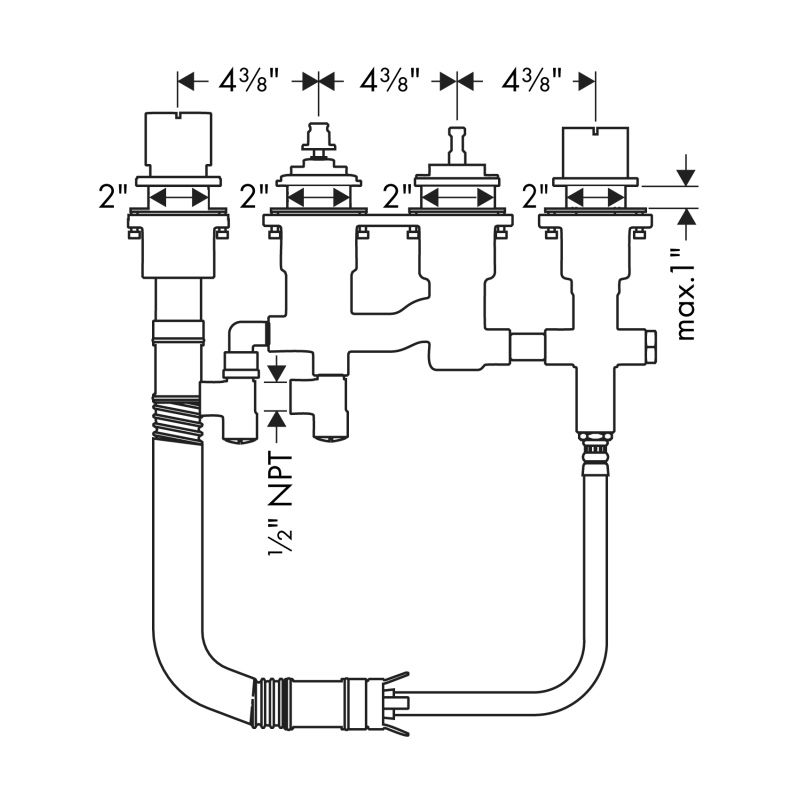 Hansgrohe 15460181 Thermostatic 4 Hole Roman Tub Set Rough 2