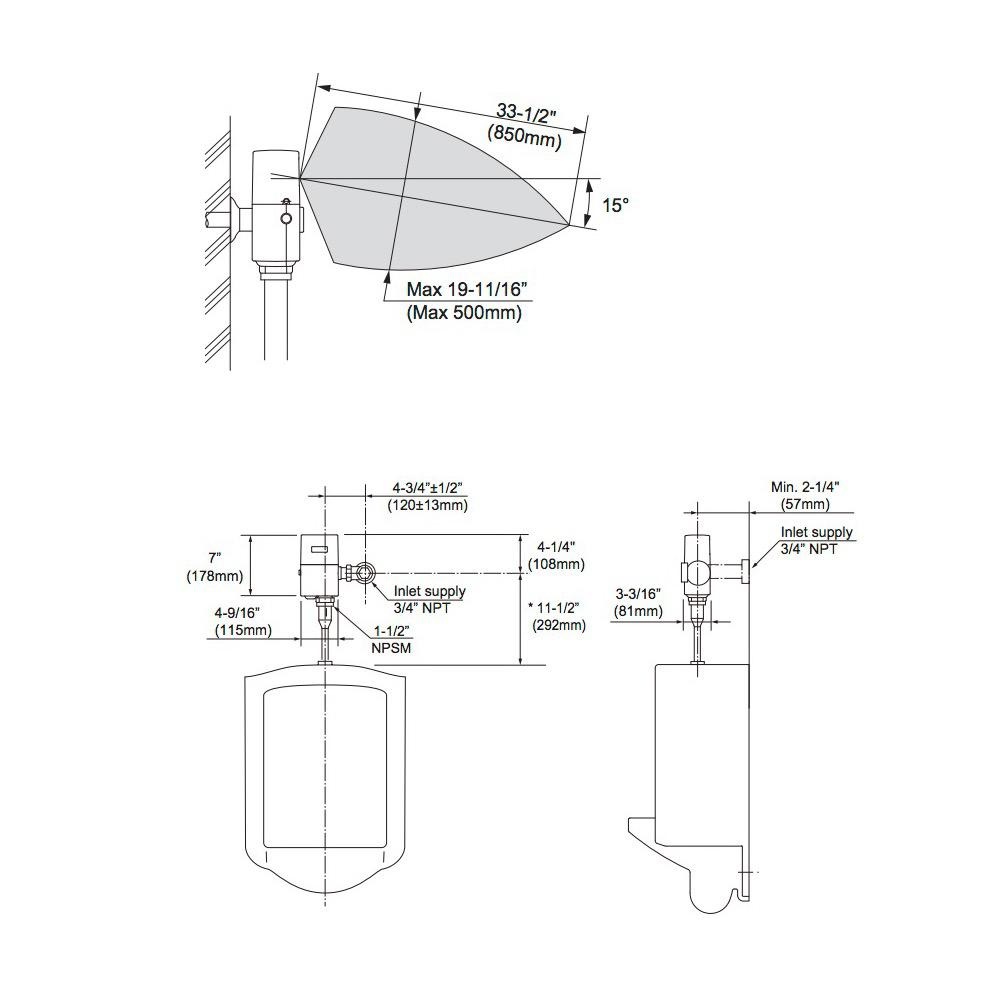 TOTO TEU1LAR Eco Power High Efficiency Urinal Flush Valve Chrome 3