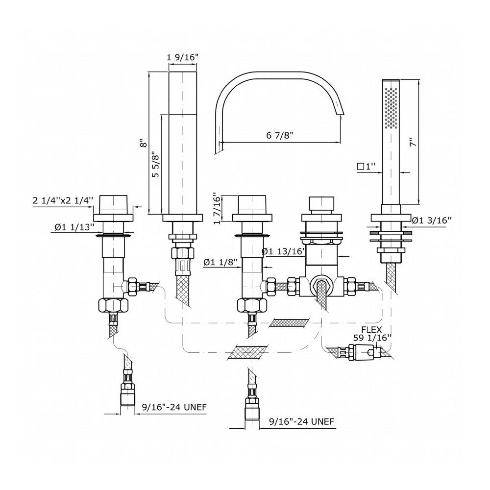 Zucchetti ZA5475.1950 Aguablu Five Hole Bath Mixer Pull Out Chrome 2