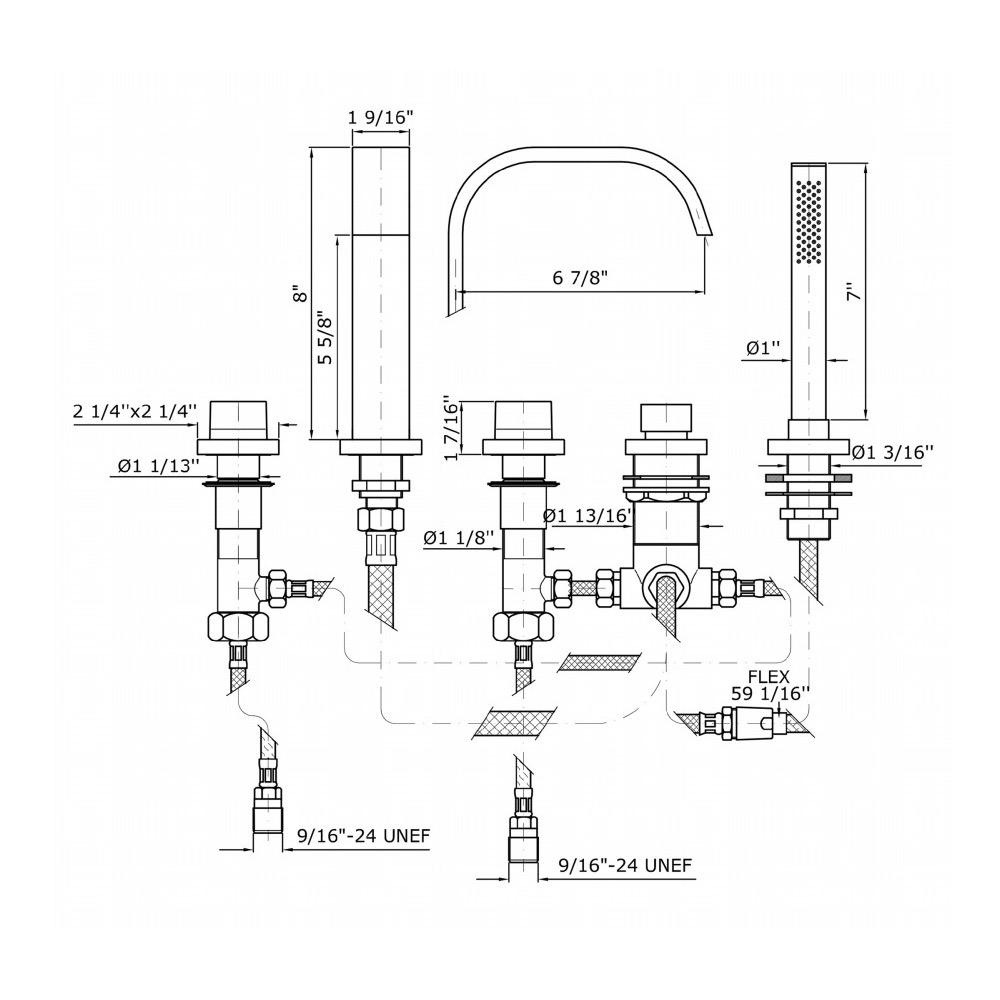 Zucchetti ZA5470.1950 Aguablu Five Hole Bath Mixer Pull Out Chrome 2