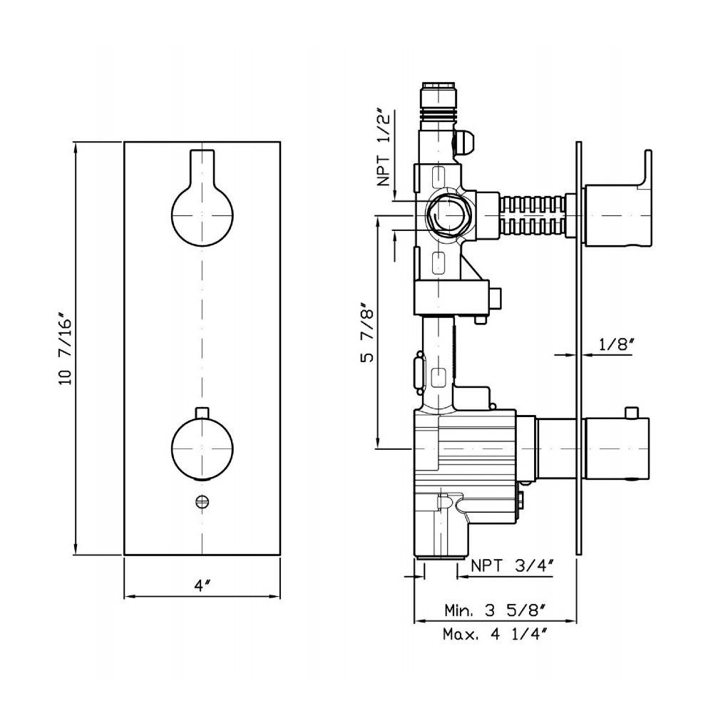 Zucchetti ZON077 On 3/4&quot; Built-In Thermostatic Mixer Chrome 2