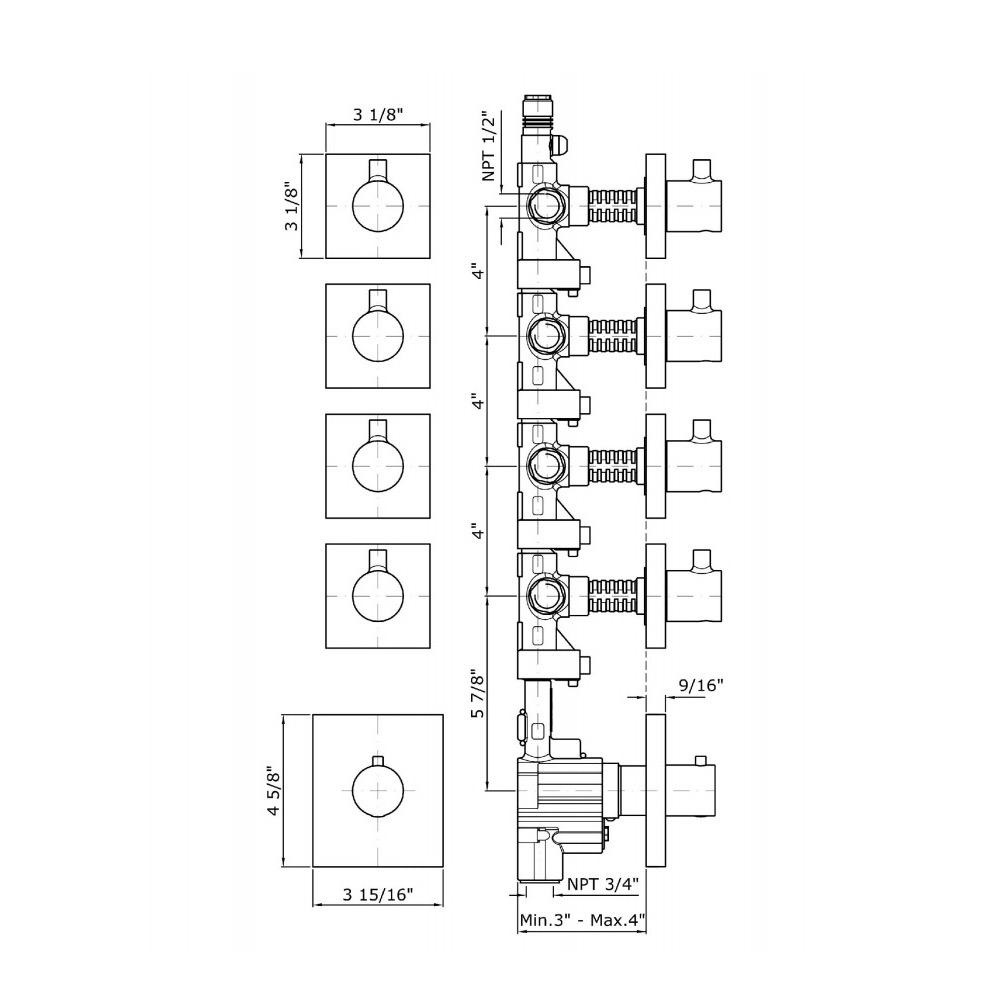 Zucchetti ZP8097.1900 Pan Built-In Thermostatic Mixer With Four Volume Controls Chrome 2