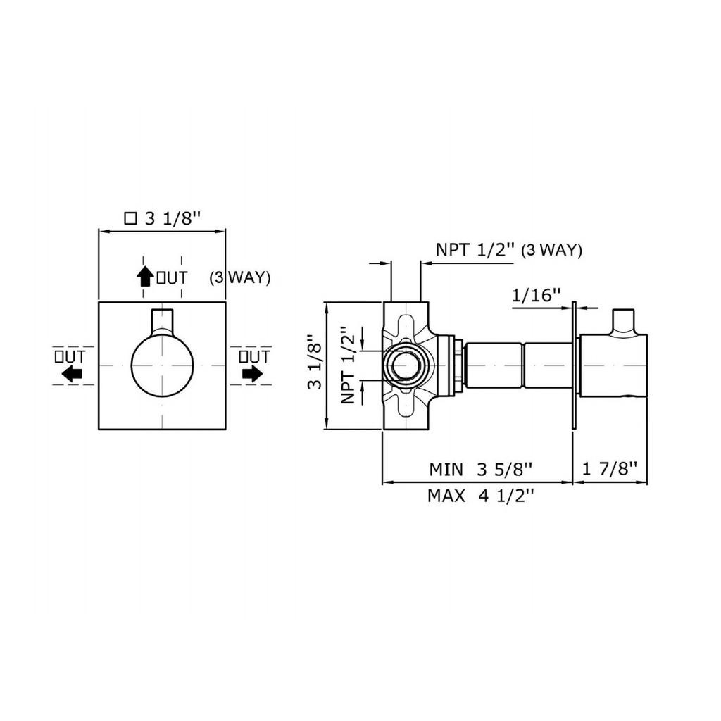 Zucchetti Z94597.1900 Pan 2/3 Way Diverter Without Water On/Off Chrome 2