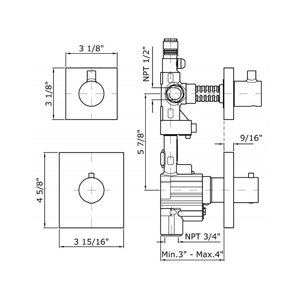 Zucchetti ZP8077.1900 Pan Built-In Thermostatic Mixer With One Volume Control Chrome 2