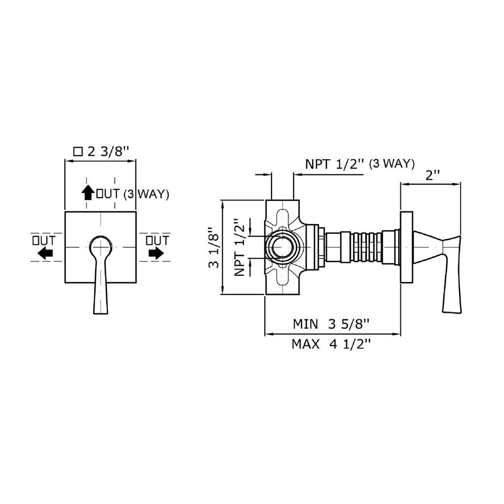 Zucchetti Z94585.1900 Bellagio 2/3 Way Diverter Without Water On/Off Function Chrome 2