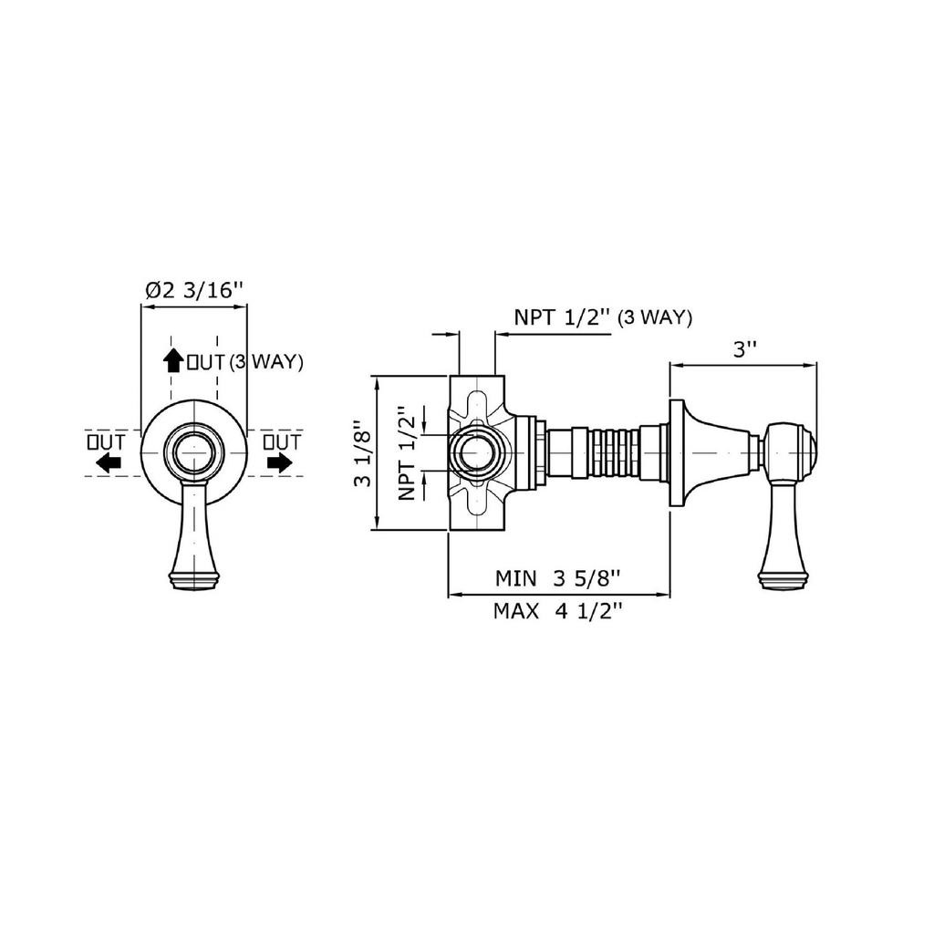 Zucchetti Z94590.1900 Agor 2/3 Way Diverter Without Water On/Off Function Chrome 2