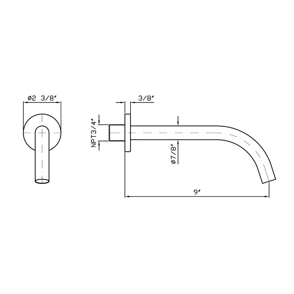 Zucchetti Z93758.1900 Simply Beautiful Wall Spout Projection 9&quot; Chrome 2