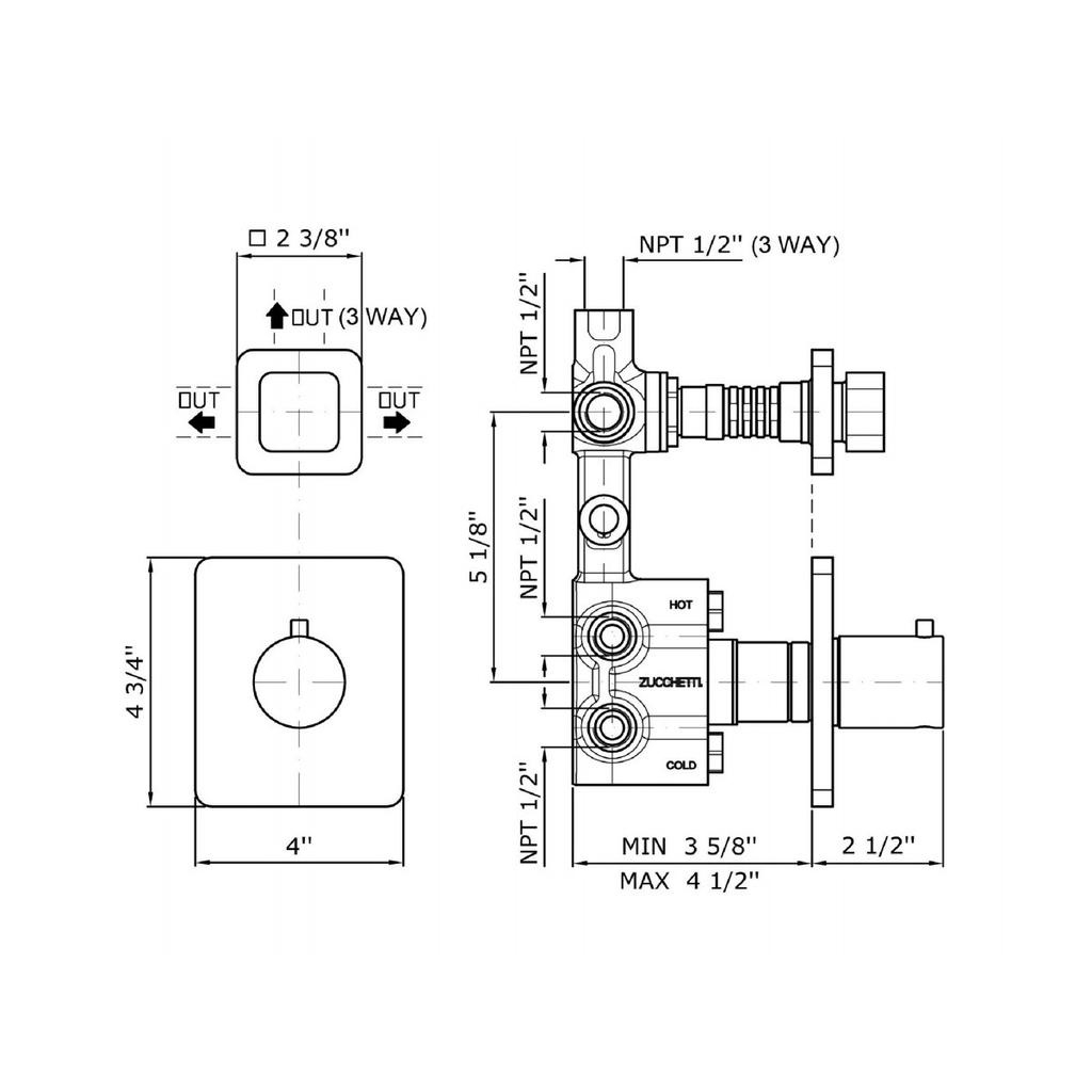 Zucchetti ZP7646.1900 Soft 1/2 Built-In Thermostatic Mixer Chrome 2