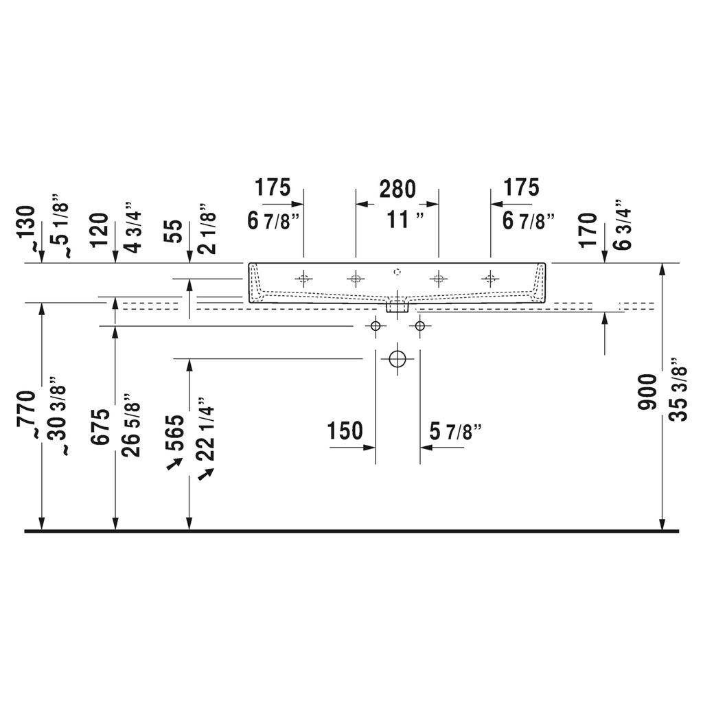 Duravit 235010 Vero Air Three Holes Washbasin Ground 2