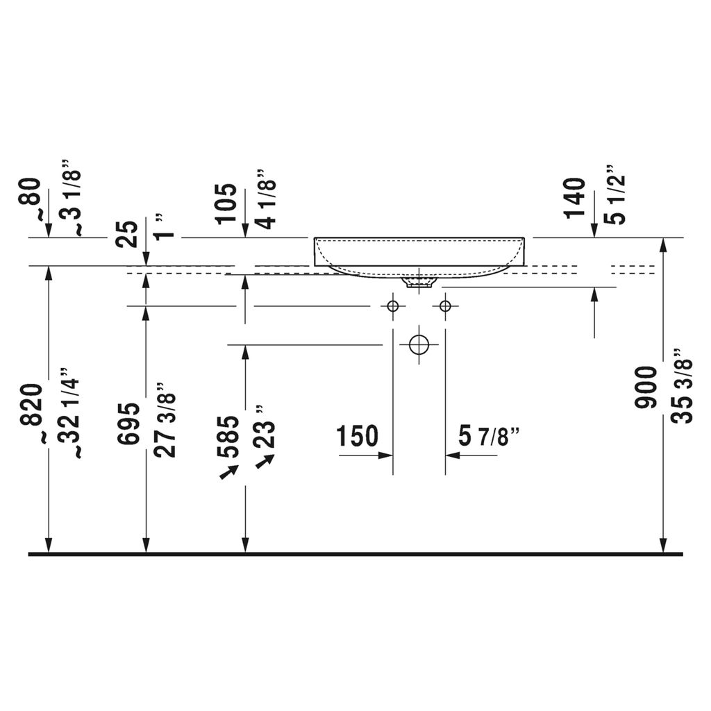 Duravit 235560 DuraSquare Without Tap Hole Washbowl 3