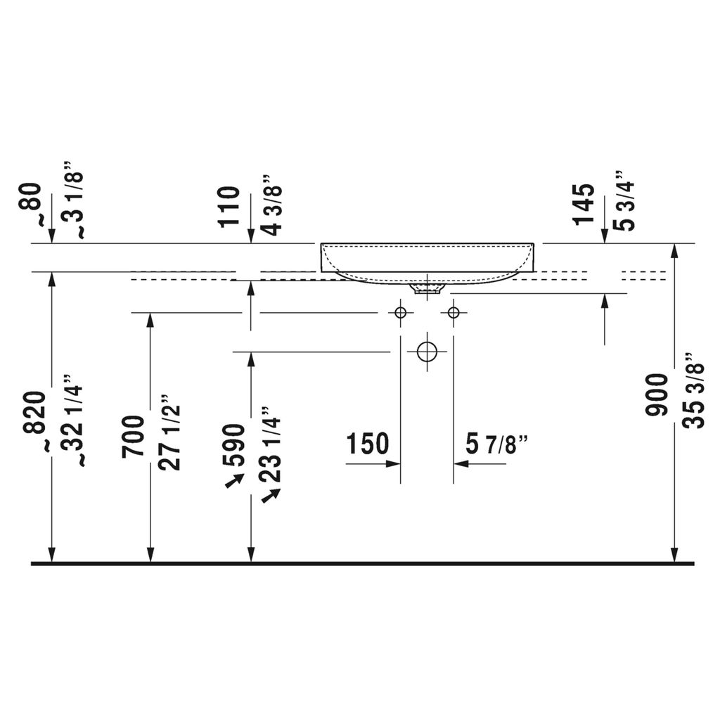 Duravit 235460 DuraSquare Three Holes Above Counter Basin WonderGliss 3