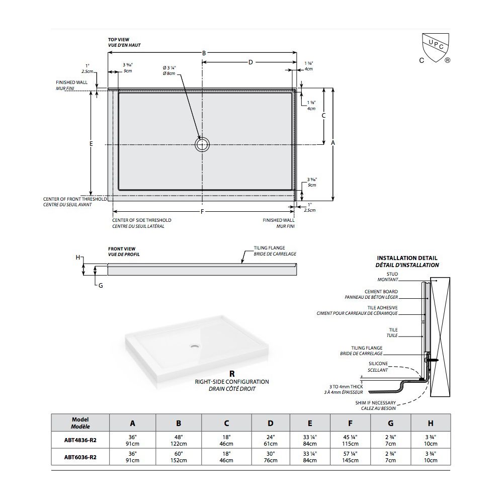 Fleurco ABT6036 ABT 2 Sided Center Drain Base 2 Integrated Tile Flanges 2