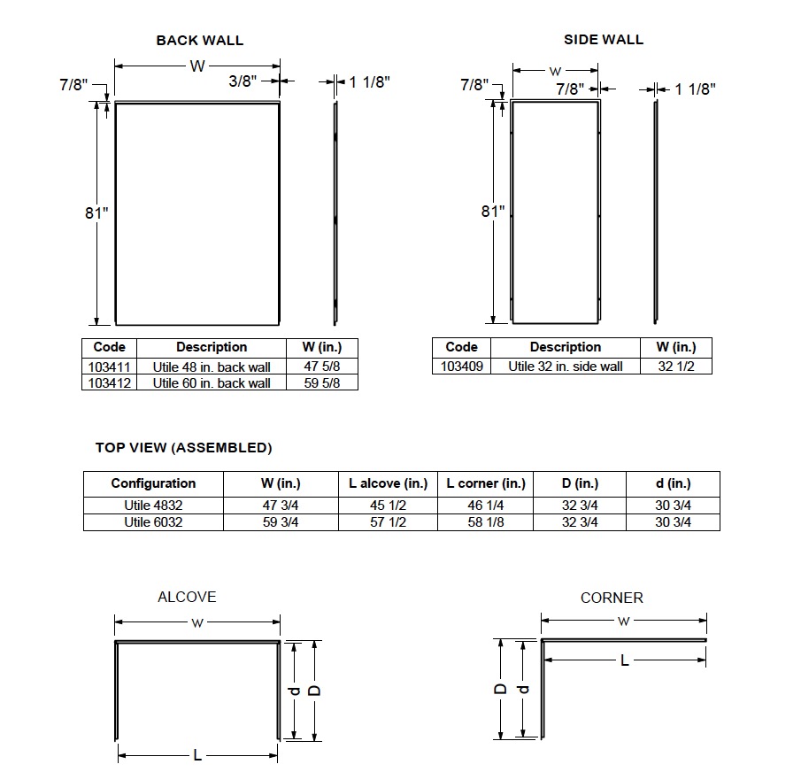 Maax 103409-301-501-000 Utile 32 in. Composite Direct-to-Stud Side Wall ...