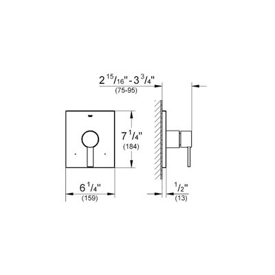 Grohe 19375000 Allure PBV Square Trimset With Lever Handle Chrome 2