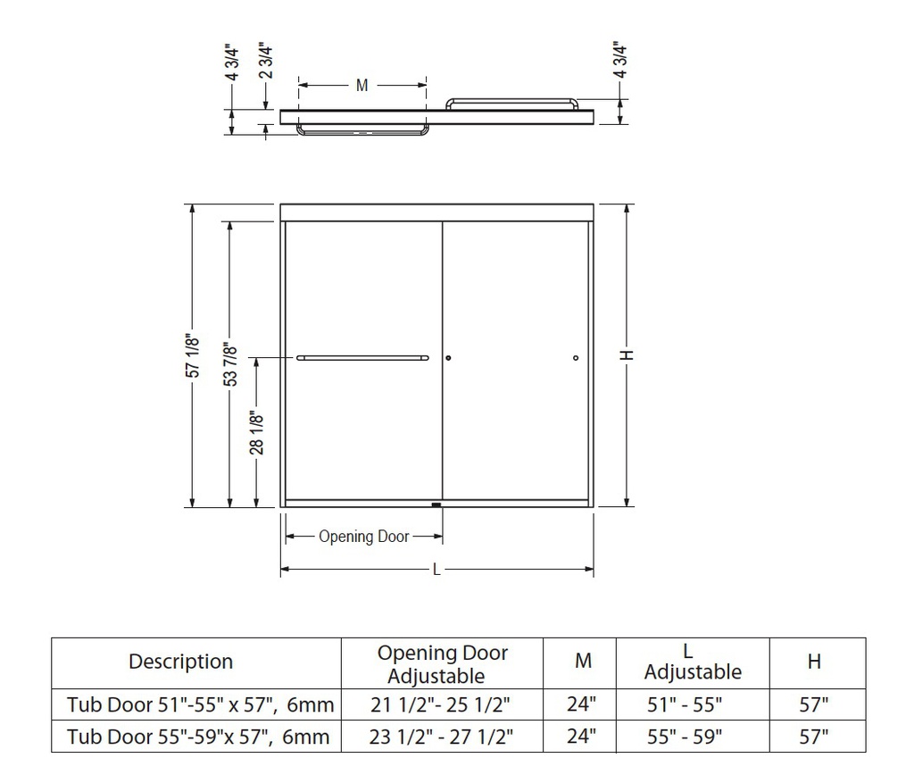 Maax 135661-900-305-000 Aura 6Mm Tub Door 55-59 X57 Clear Brushed Nickel