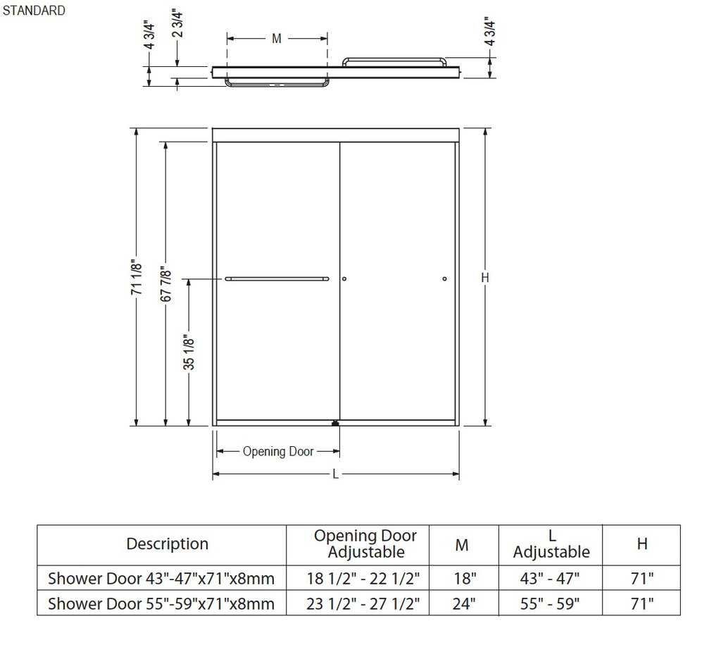 Maax 135671-900-305-000 Aura 8Mm 43-47 X 71 Clear Brushed Nickel