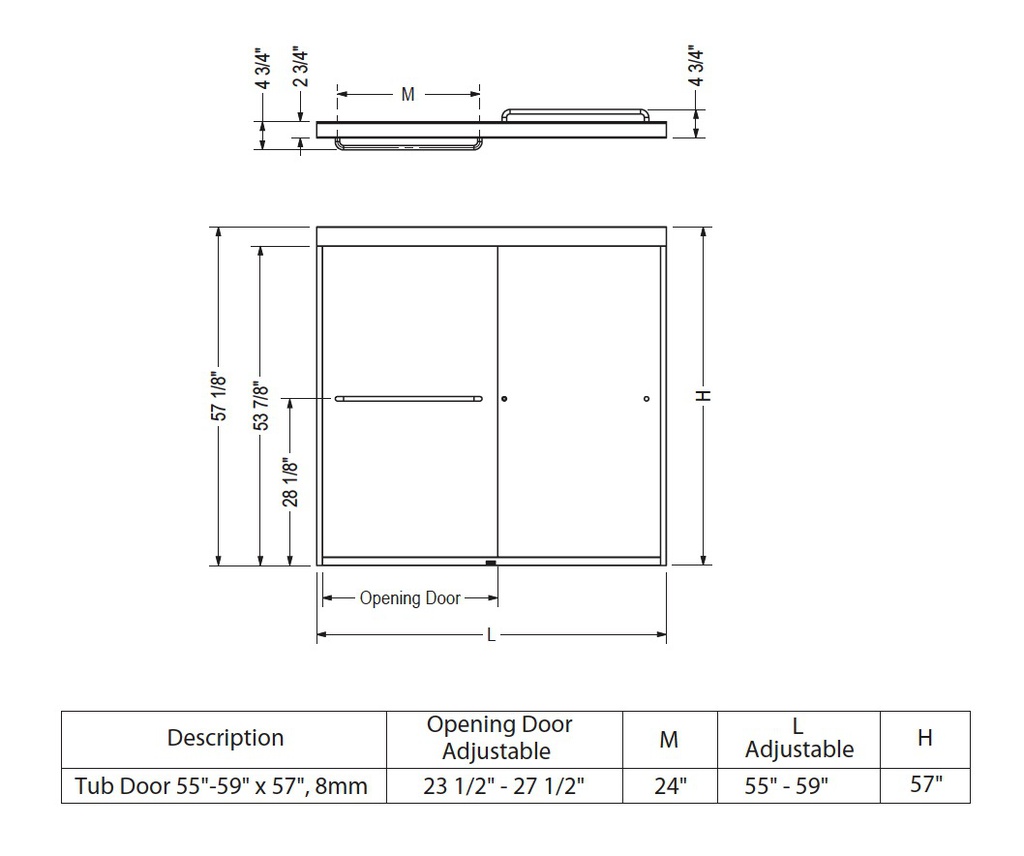 Maax 135673-900-305-000 Aura 8Mm 55-59 X 57 W/O Sc Clear Brushed Nickel