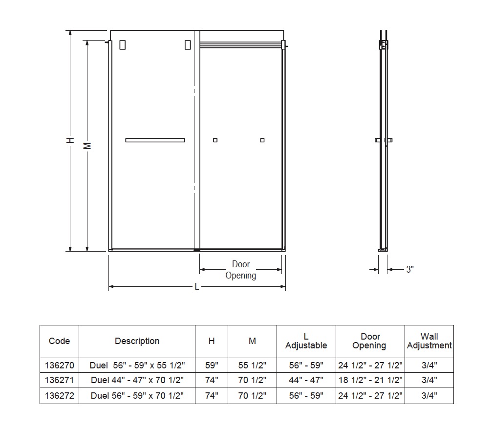 Maax 136270-900-305-000 Duel Tub 56-59 X 59 Clear Brushed Nickel