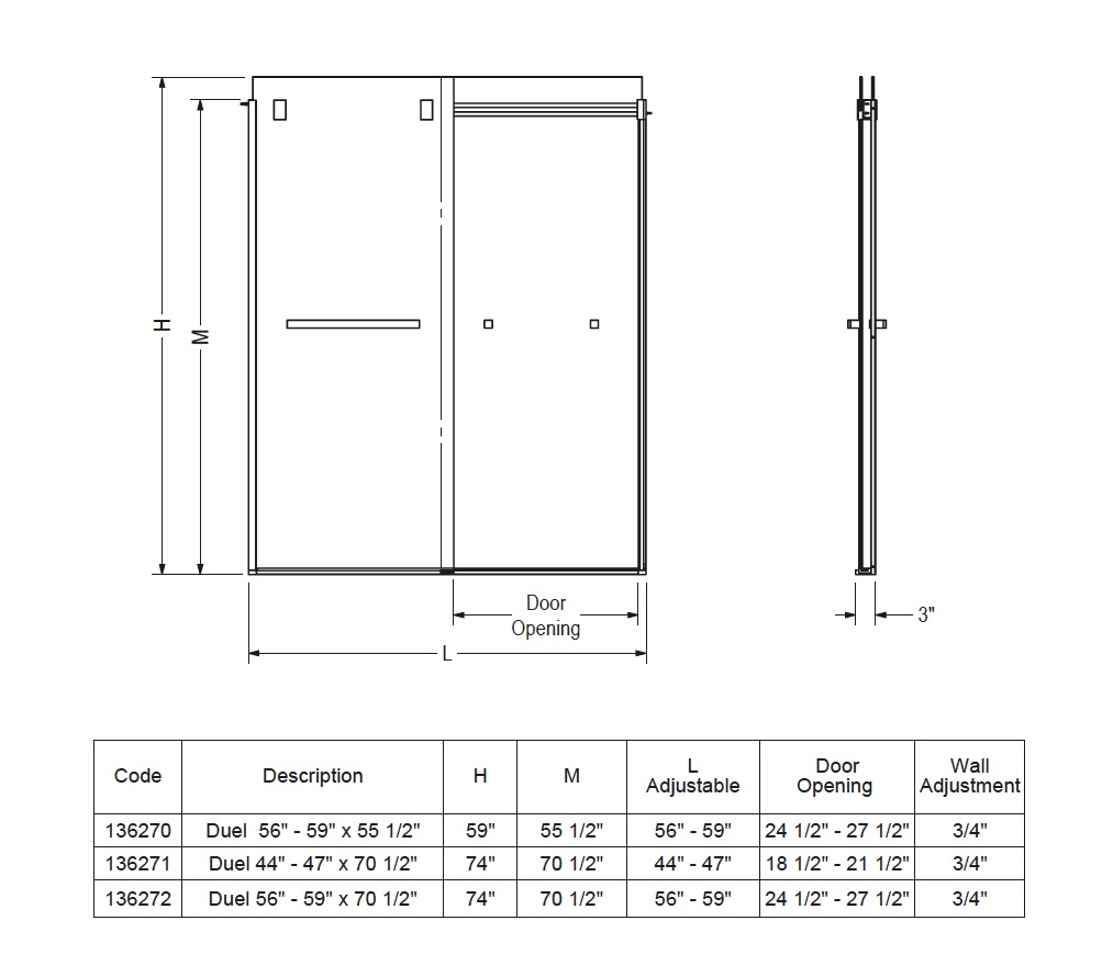 Maax 136271-900-305-000 Duel Shower 44-47 X 74 Clear Brushed Nickel