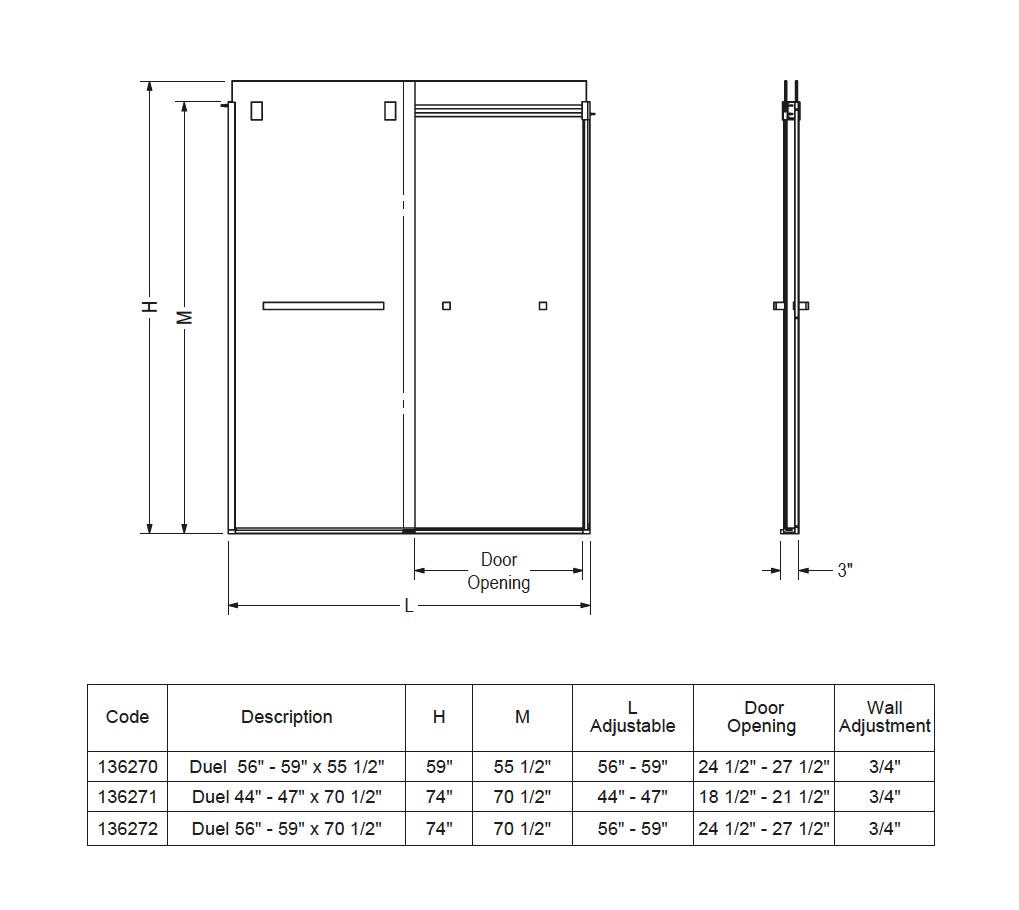 Maax 136272-900-305-000 Duel Shower 56-59 X 74 Clear Brushed Nickel