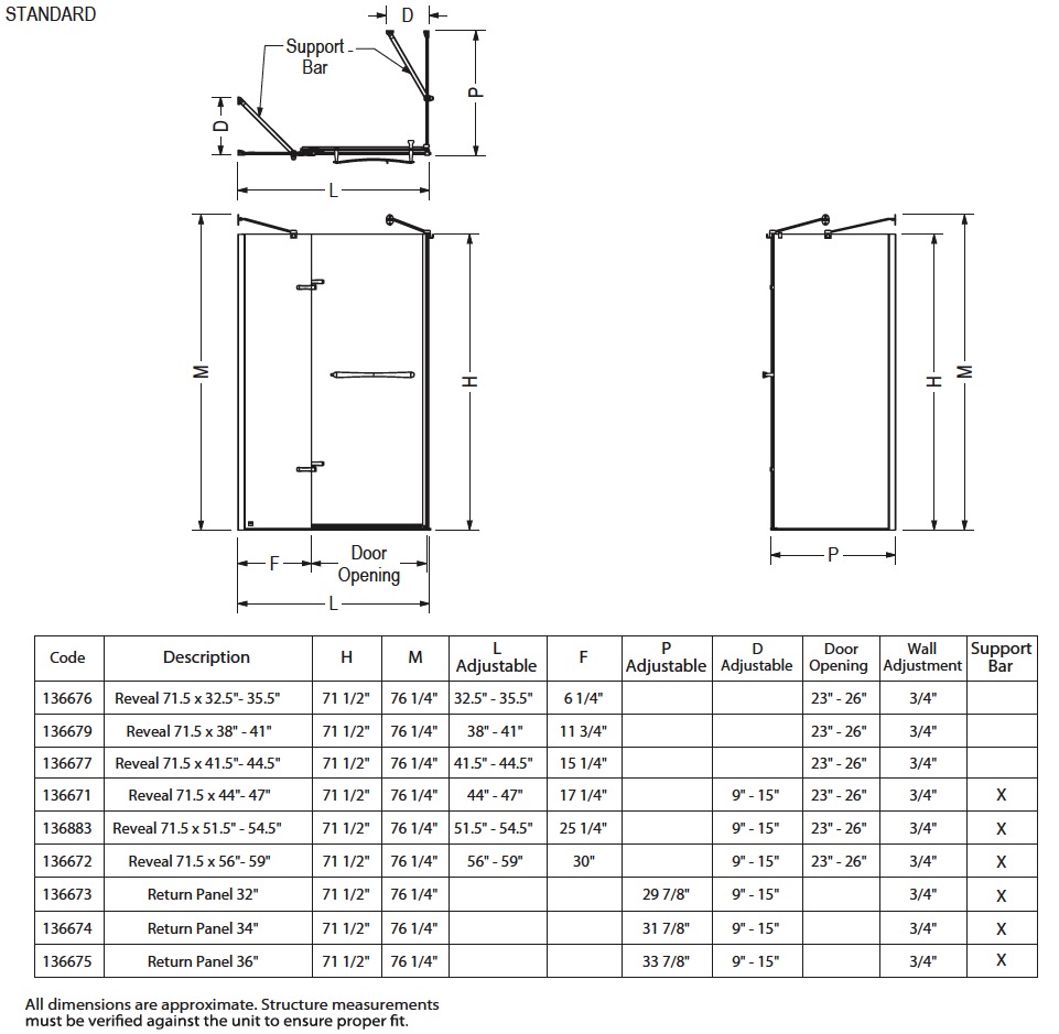 Maax 136676-900-305-000 Reveal 71 Pivot 36 Clear Brushed Nickel