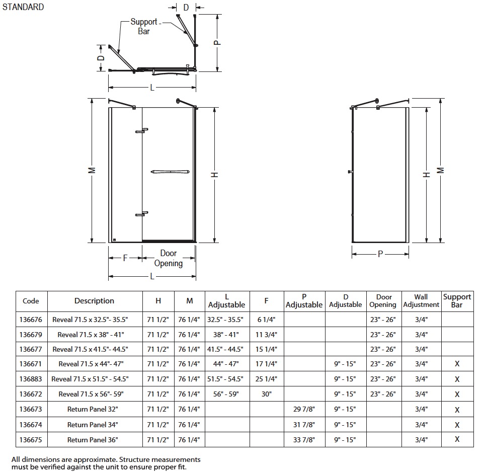 Maax 136679-900-305-000 Reveal 71 Pivot 42 Clear Brushed Nickel