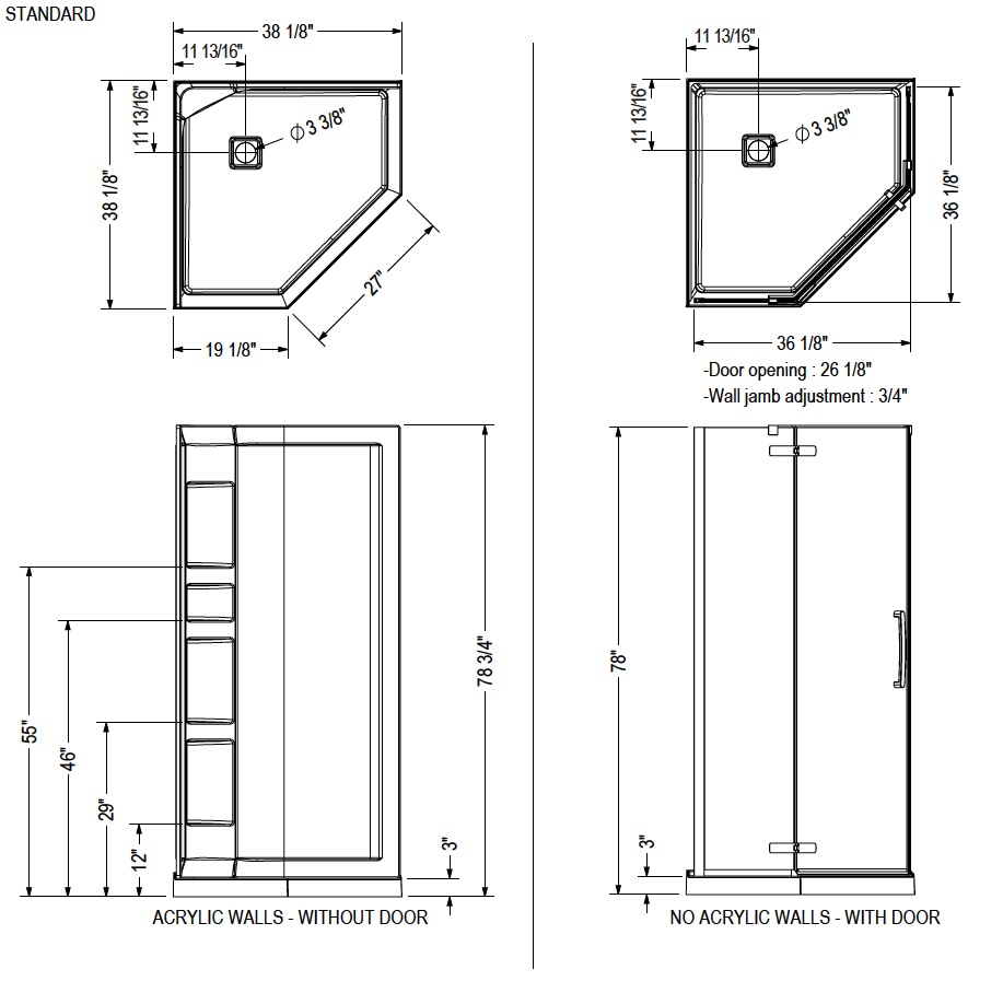 Maax 137280-900-305-000 Link Neo-Angle 3838 Door Clear Brushed Nickel