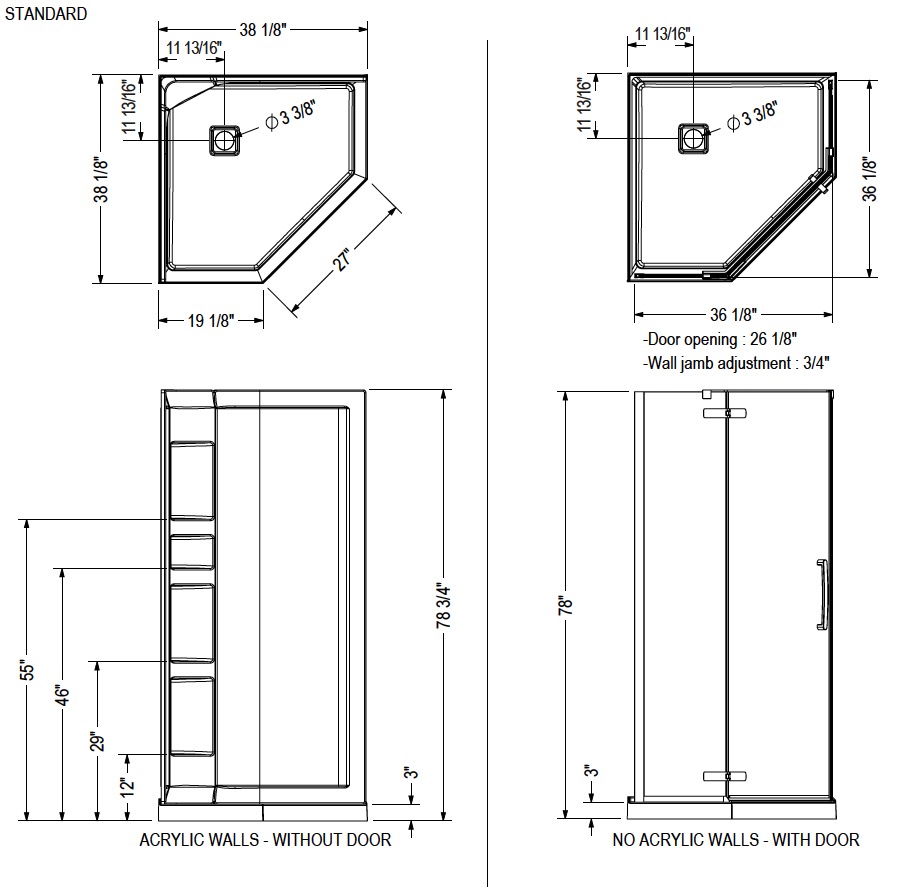 Maax 137300-900-305-000 Hana Neo-Angle 3838 Door Clear Brushed Nickel