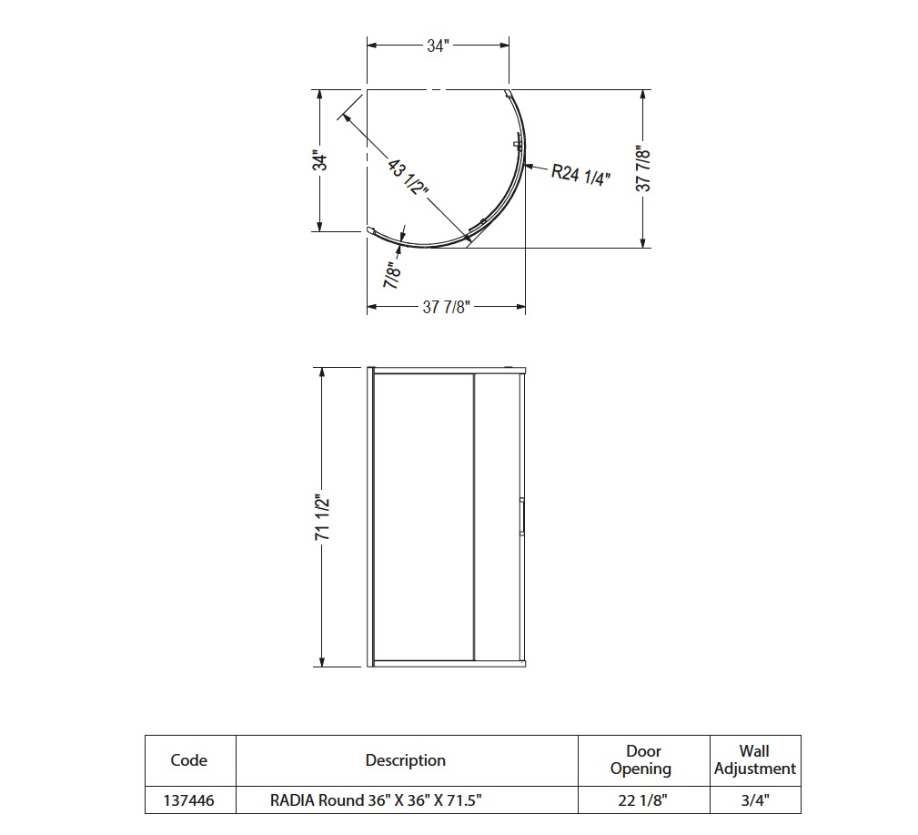 Maax 137446-900-305-000 Radia Rd 36 X 36 X 71.5 Clear Brushed Nickel