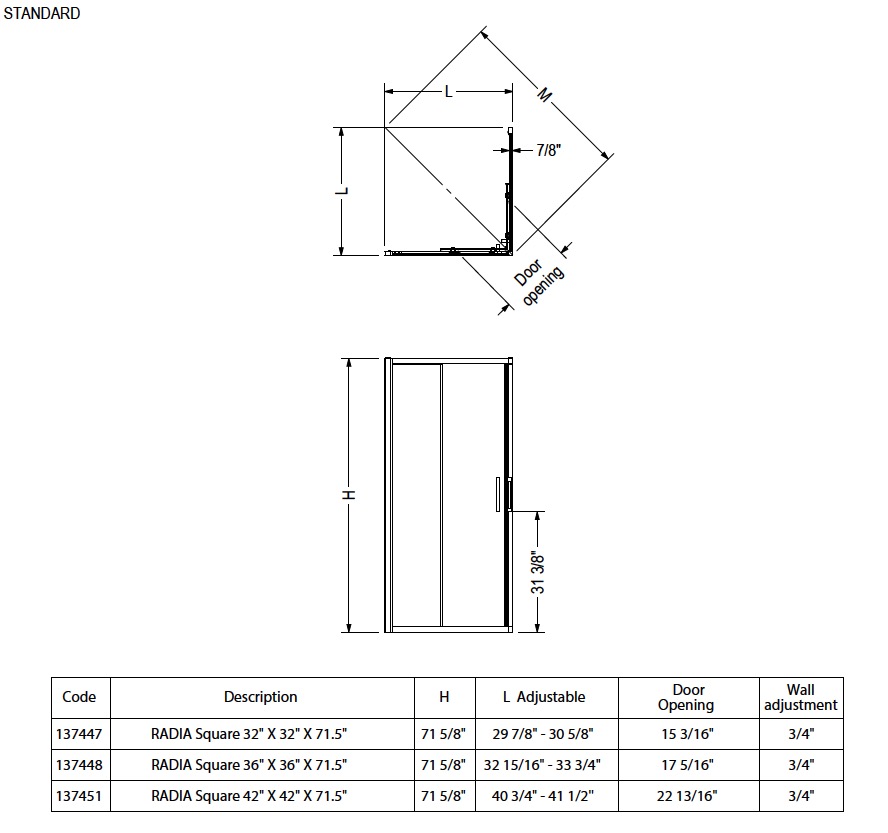 Maax 137448-900-305-000 Radia Sq 36 X 36 X 71.5 Clear Brushed Nickel