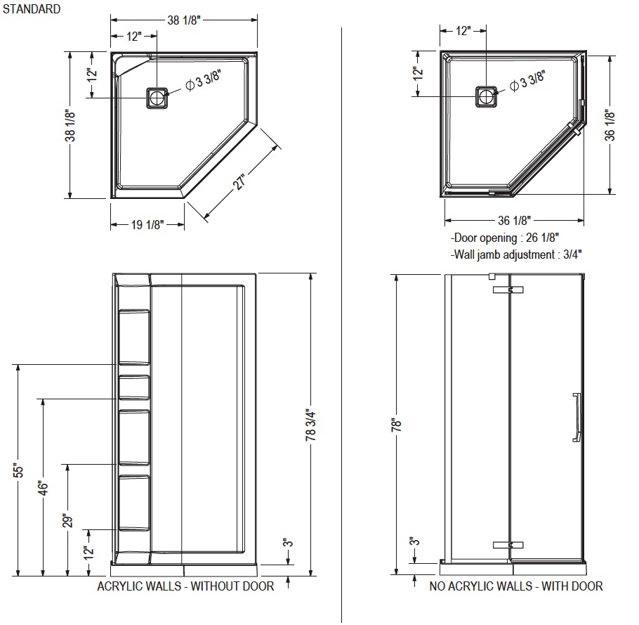 Maax 139315-900-305-000 Davana Neo-Angle 3838 Door Clear Brushed Nickel