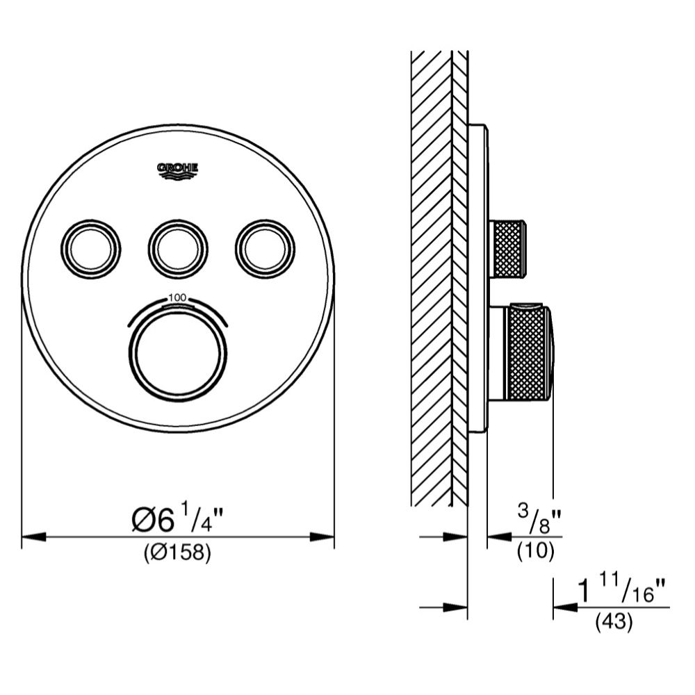 Grohe 29138000 Grohtherm SmartControl Triple Function Thermostatic Trim And Module 2