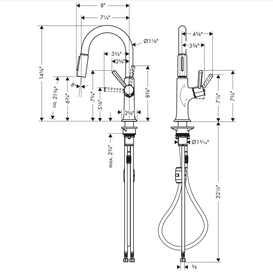 Hansgrohe 04853670 Locarno Prep Kitchen Faucet 2 Spray Pull Down 1.75 Gpm Matte Black