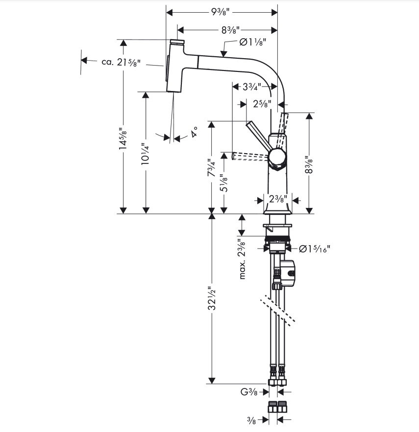 Hansgrohe 04855000 Higharc Kitchen Faucet 2 Spray Pull Out 1.75 Gpm