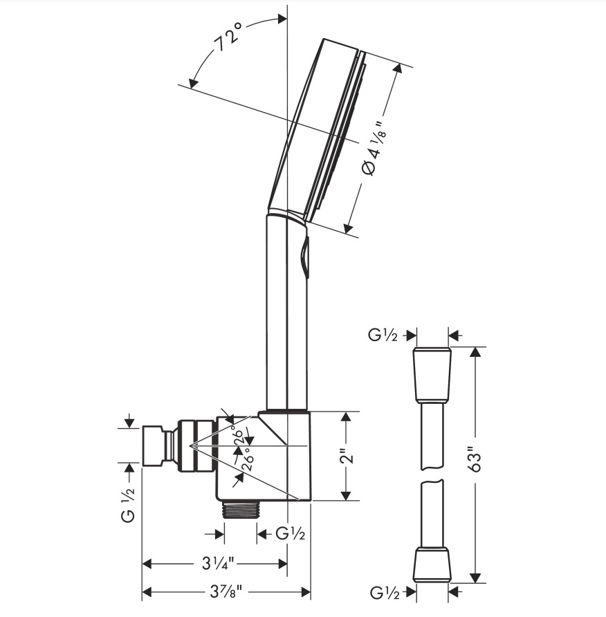 Hansgrohe 04917000 Handshower Set 105 3-Jet 2.5 Gpm