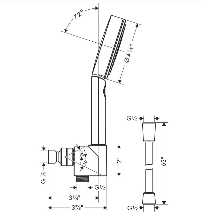 Hansgrohe 04918000 Handshower Set 105 3-Jet 1.75 Gpm