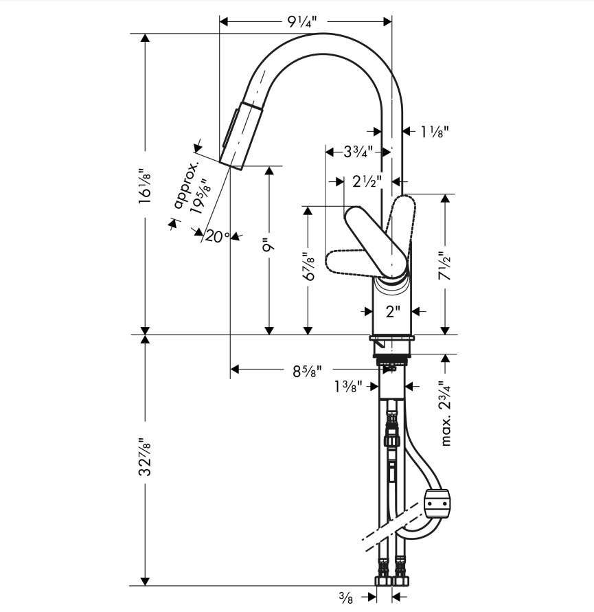 Hansgrohe 04920800 Focus Higharc Kitchen Faucet 2 Spray Pull Down 1.5 Gpm In