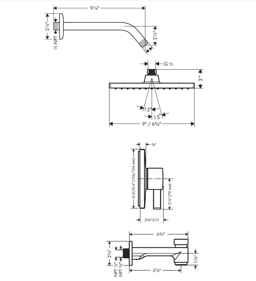 Hansgrohe 04962670 Pressure Balance Tub/Shower Set 1.75 Gpm