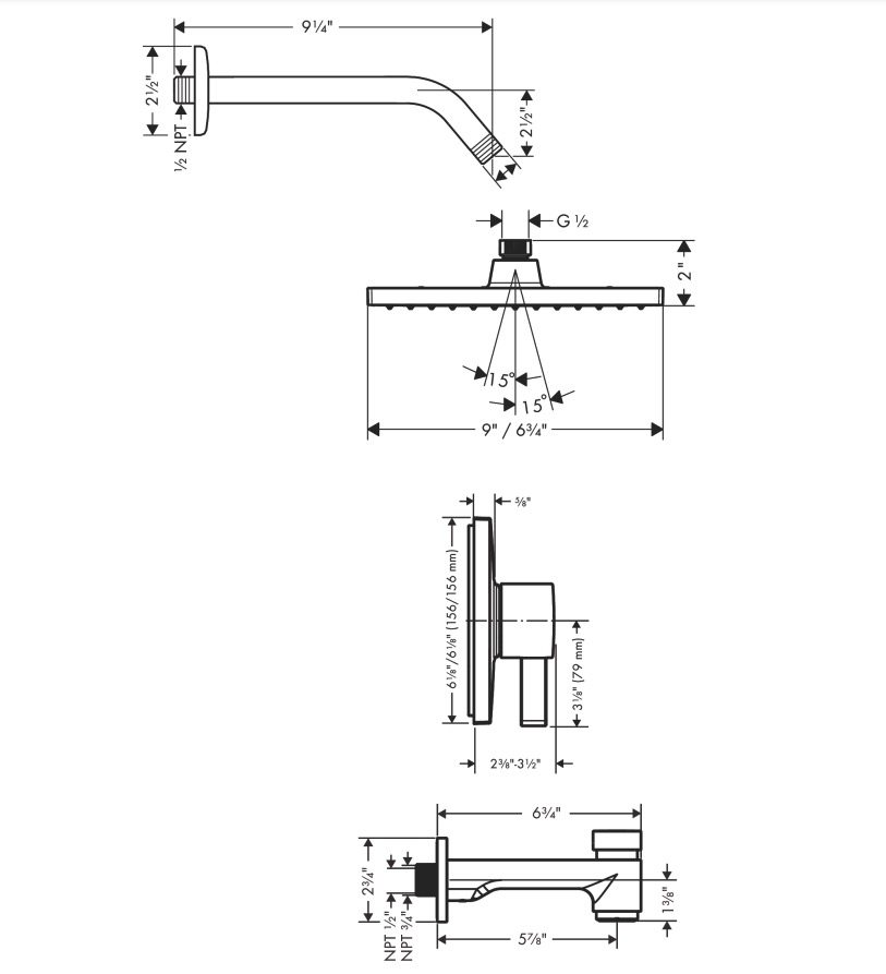 Hansgrohe 04963820 Pressure Balance Tub/Shower Set 1.5 Gpm