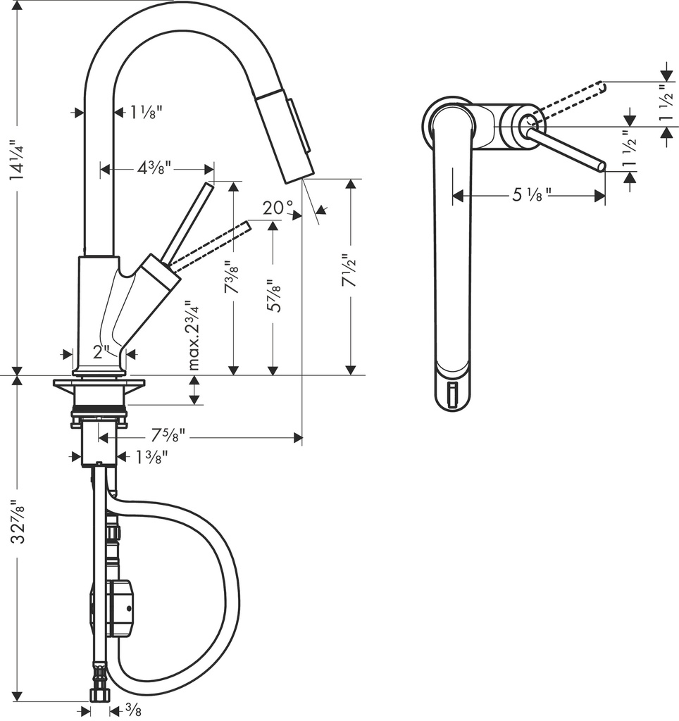 Hansgrohe 10824341 Prep Kitchen Faucet 2-Spray Pull-Down 1.75 Gpm