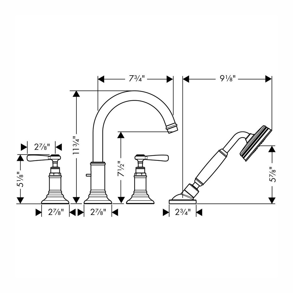 Hansgrohe 16555251 4-Hole Roman Tub Set Trim With Lever Handles And 1.8 Gpm Han