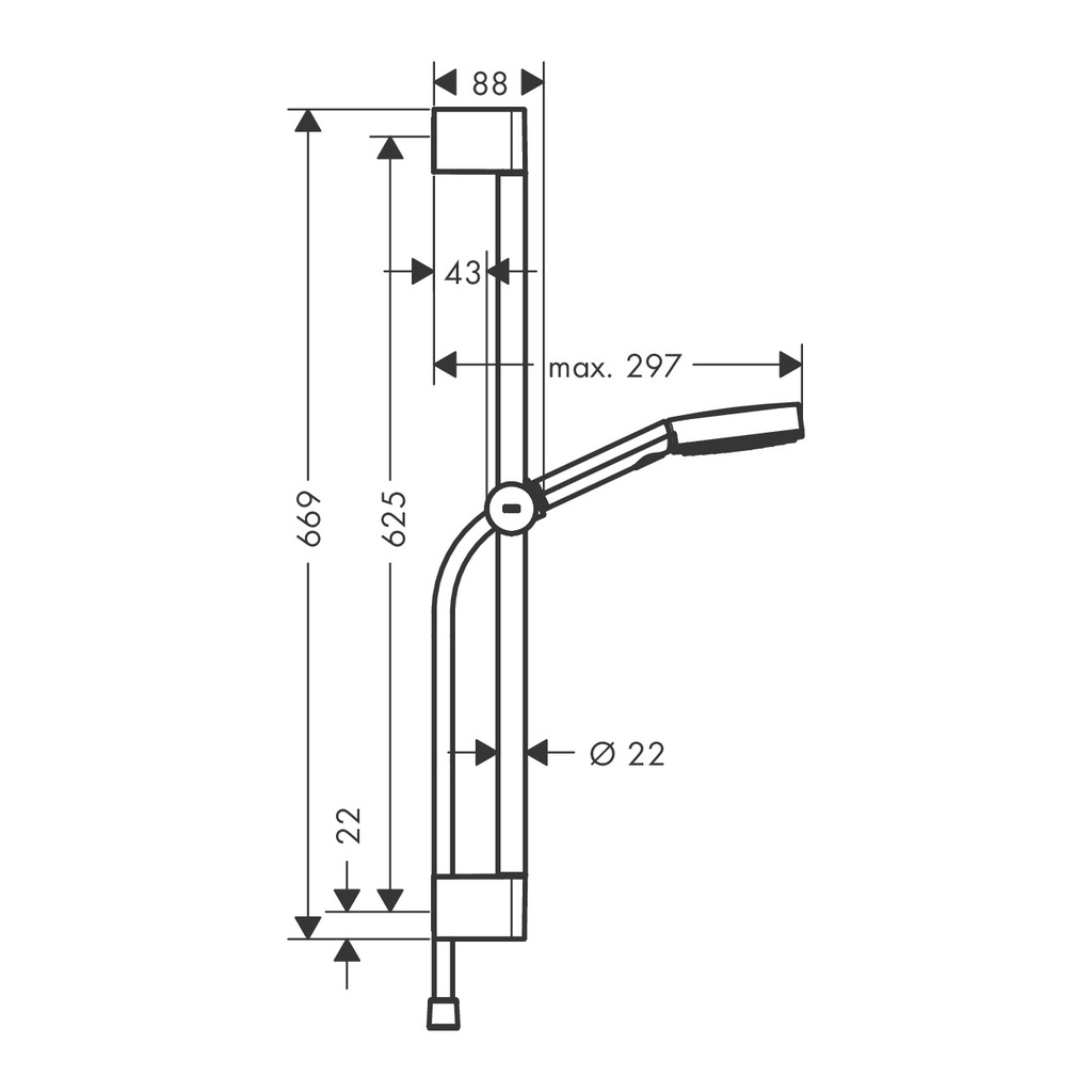 Hansgrohe 24161001 Pulsify Select S Wallbar Set 105 3-Jet 24&quot; 2.5 Gpm; includes handshower, slider, wallbar, handshower hose Chrome