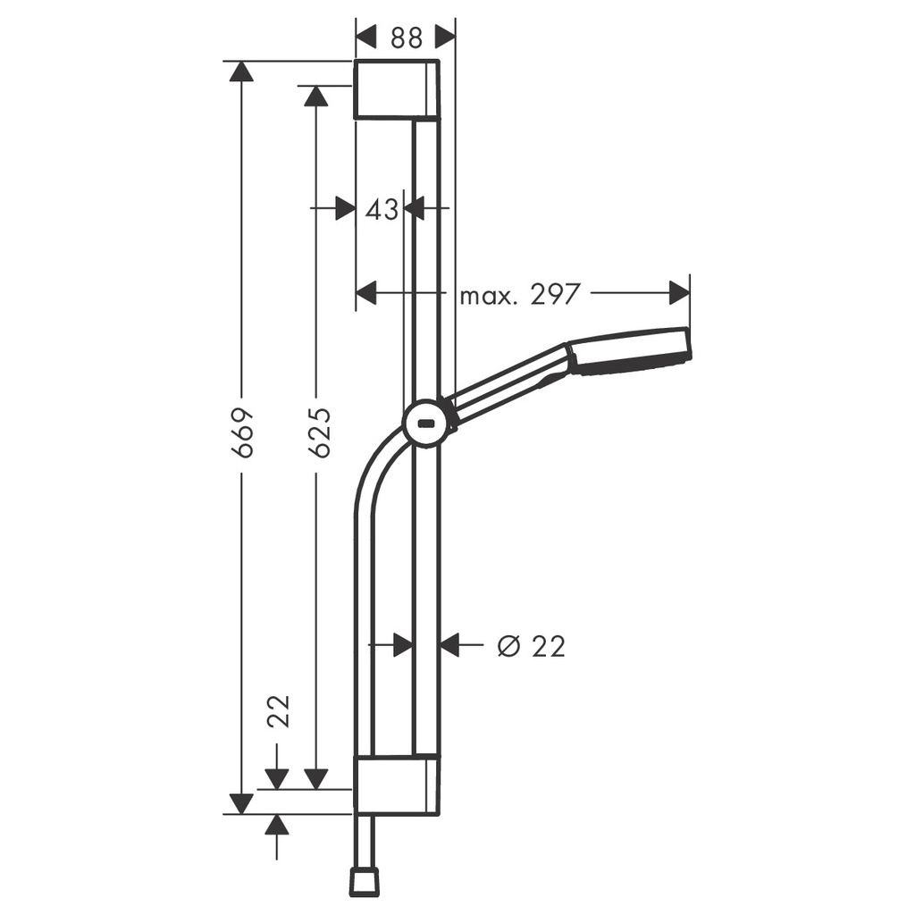 Hansgrohe 24162671 Wallbar Set 105 3-Jet 24&quot; 1.75 Gpm