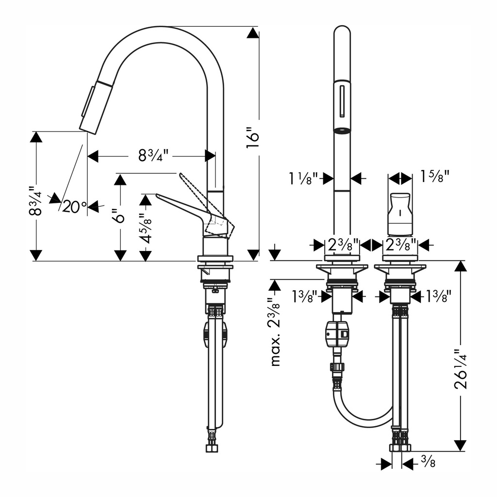 Hansgrohe 34813801 2-Hole Single-Handle Kitchen Faucet 2-Spray Pull-Down 1.5 G