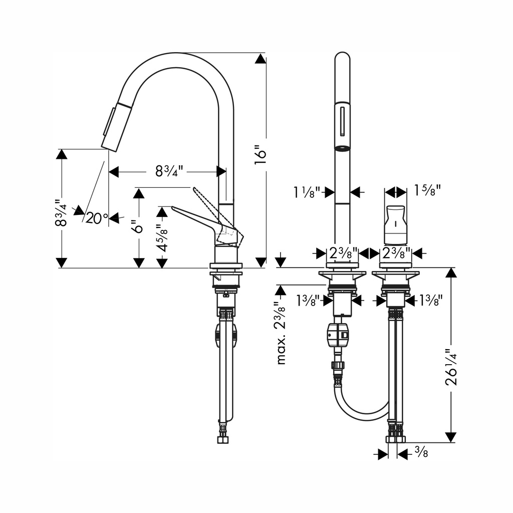 Hansgrohe 34822341 2-Hole Single-Handle Kitchen Faucet 2-Spray Pull-Down 1.75