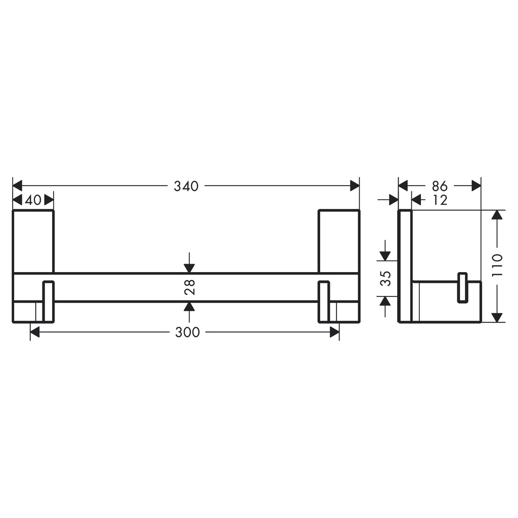 Hansgrohe 42613000 Universal Rectangular Towel Bar 12"