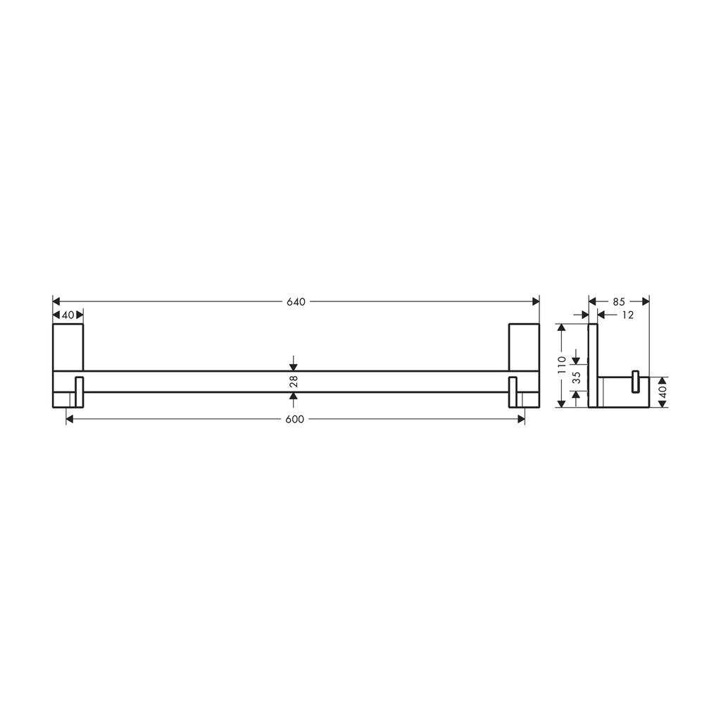 Hansgrohe 42661000 Universal Rectangular Towel Bar 24"