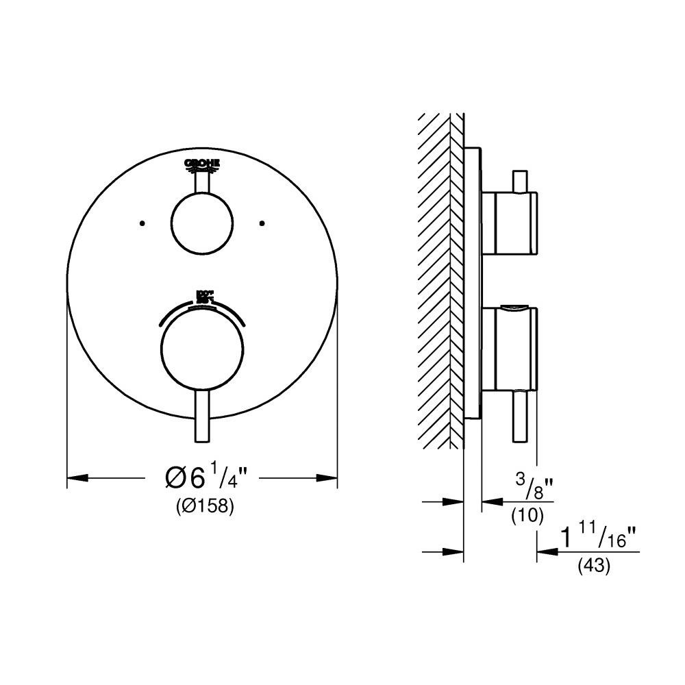 Grohe 24151EN3 Atrio Dual Function Thermostatic Trim Brushed Nickel 3